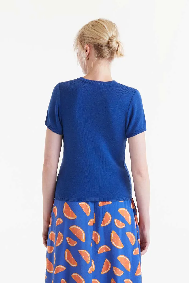 S/S Bow Embellished Sweater - Blue