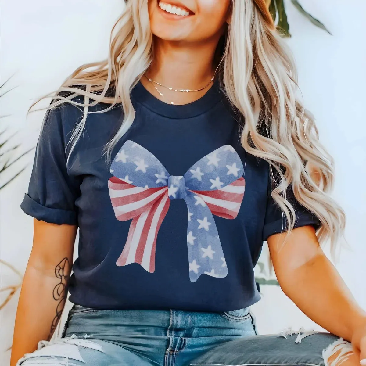 Stars and Stripes Bow Graphic T-Shirt