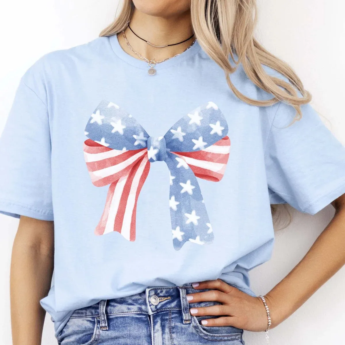 Stars and Stripes Bow Graphic T-Shirt