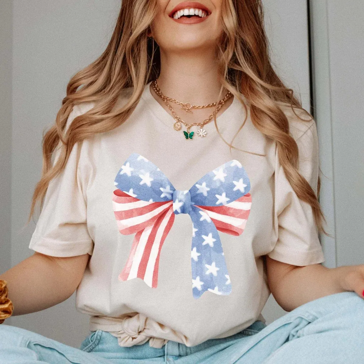 Stars and Stripes Bow Graphic T-Shirt
