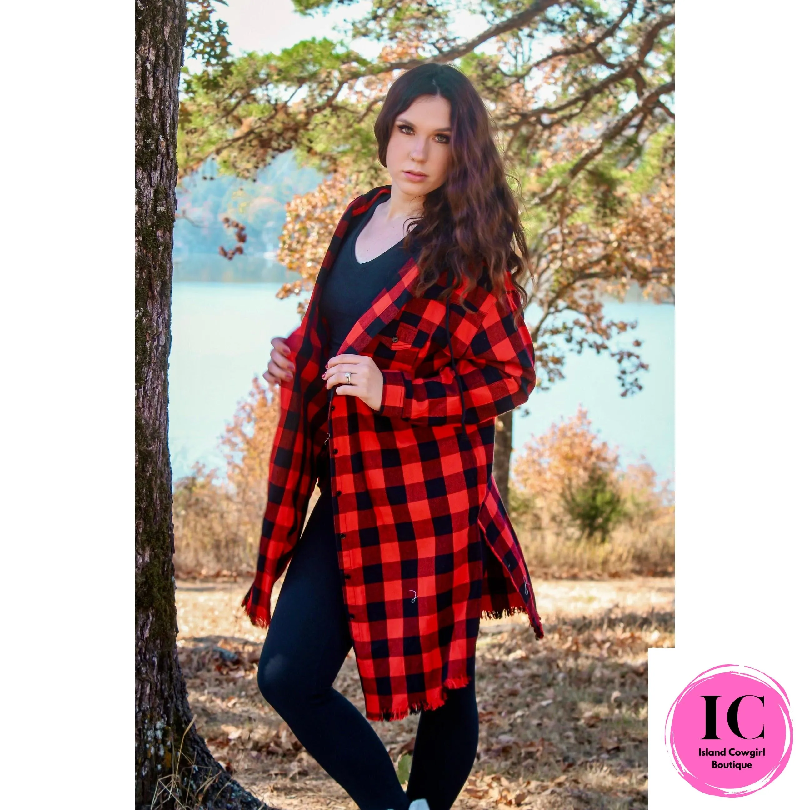 Stay Here Red Buffalo Plaid Button Down Shacket