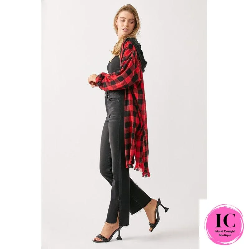 Stay Here Red Buffalo Plaid Button Down Shacket