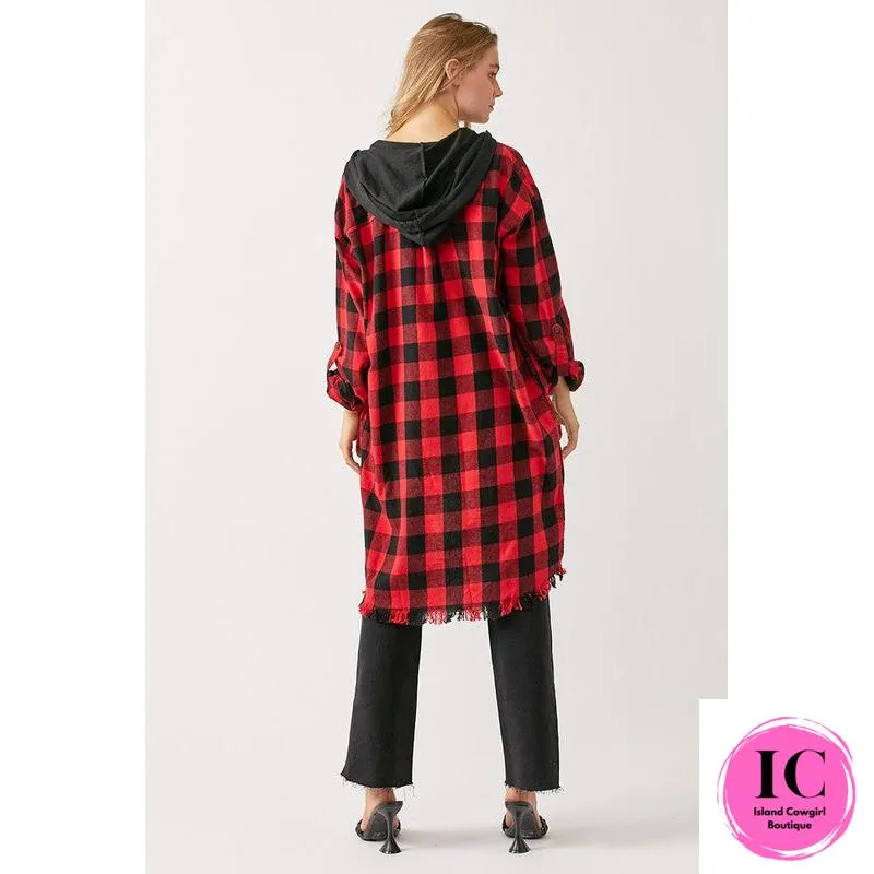 Stay Here Red Buffalo Plaid Button Down Shacket