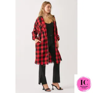 Stay Here Red Buffalo Plaid Button Down Shacket