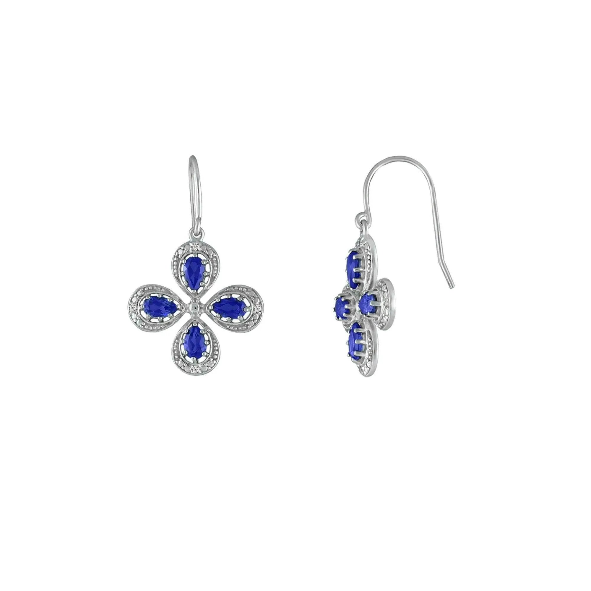 Sterling Silver Created Sapphire Diamond Earrings