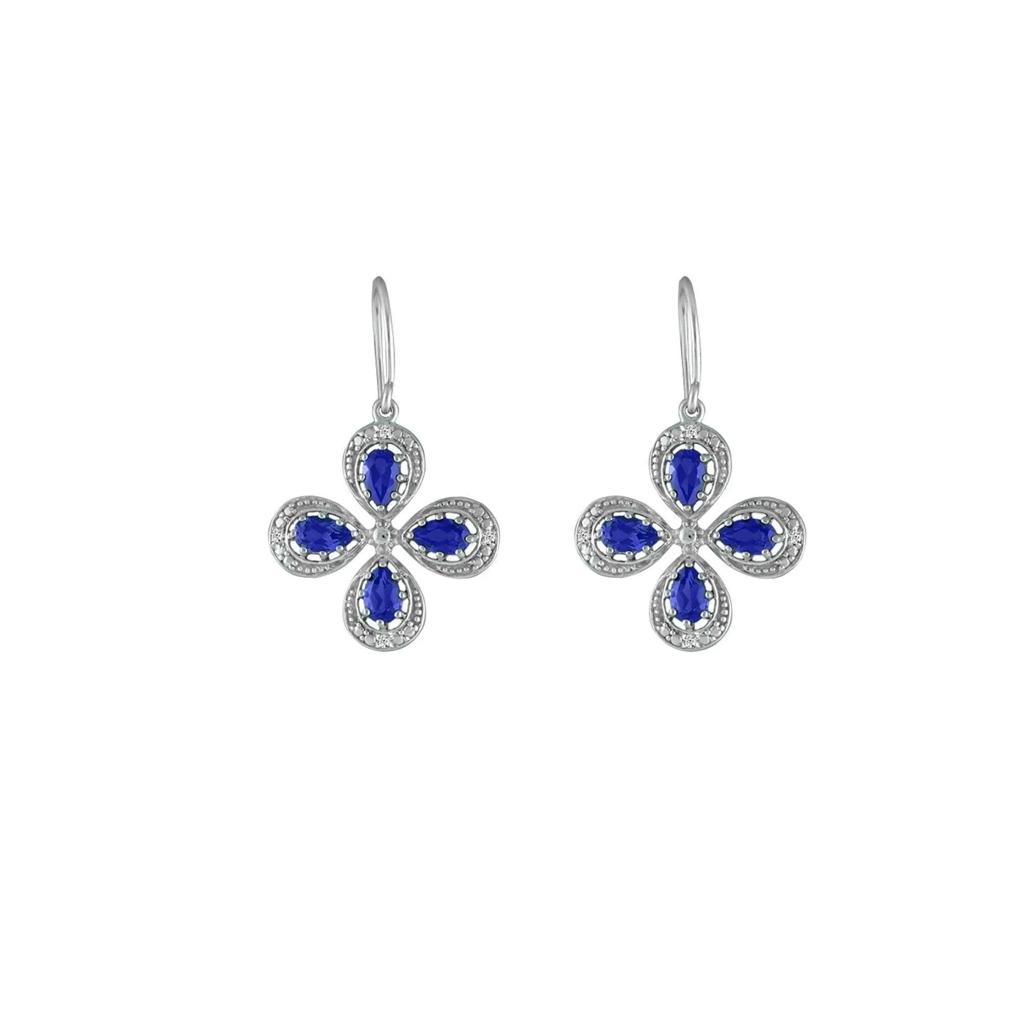 Sterling Silver Created Sapphire Diamond Earrings