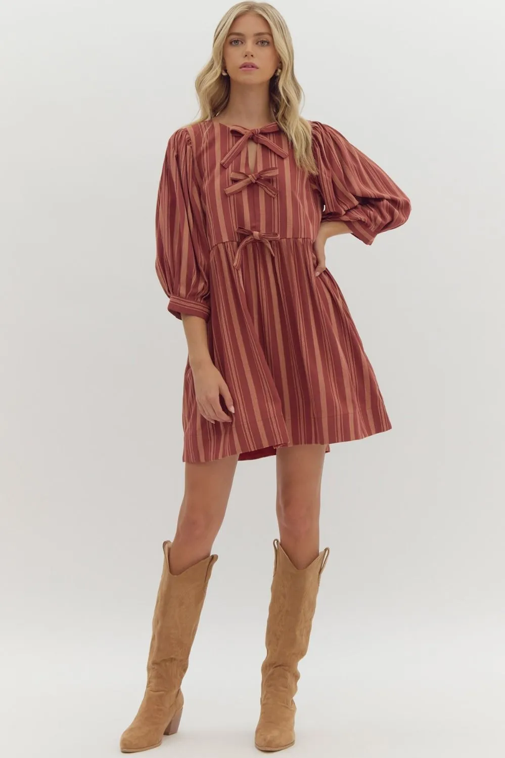 Stripe Half Sleeve V Neck Mini Dress