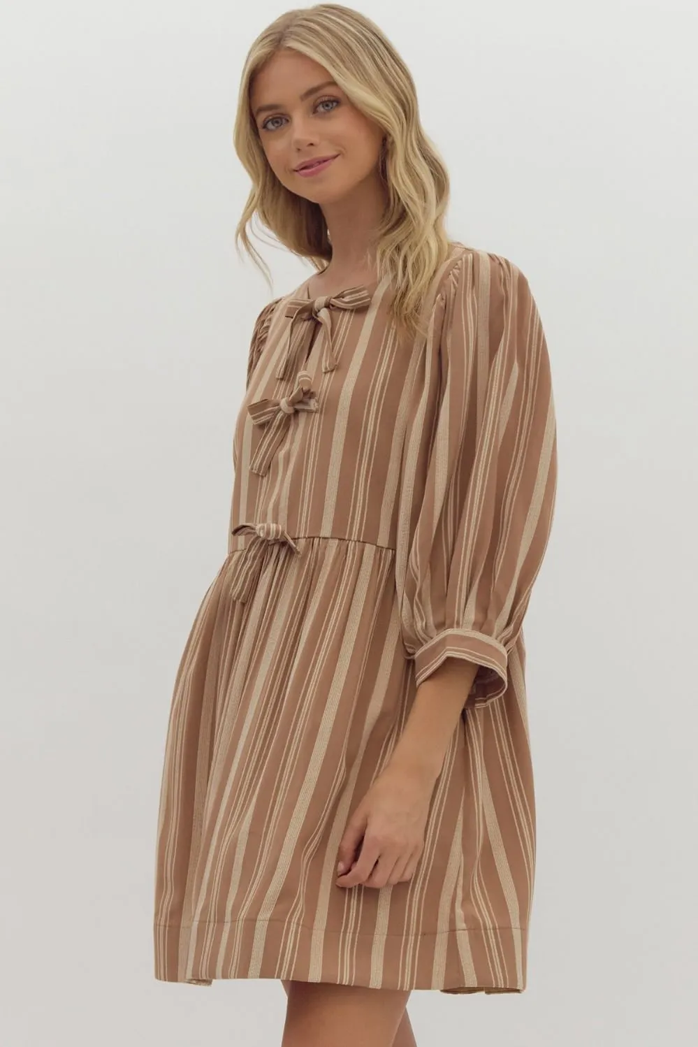 Stripe Half Sleeve V Neck Mini Dress