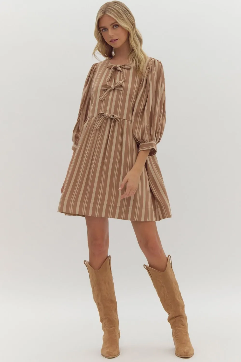 Stripe Half Sleeve V Neck Mini Dress