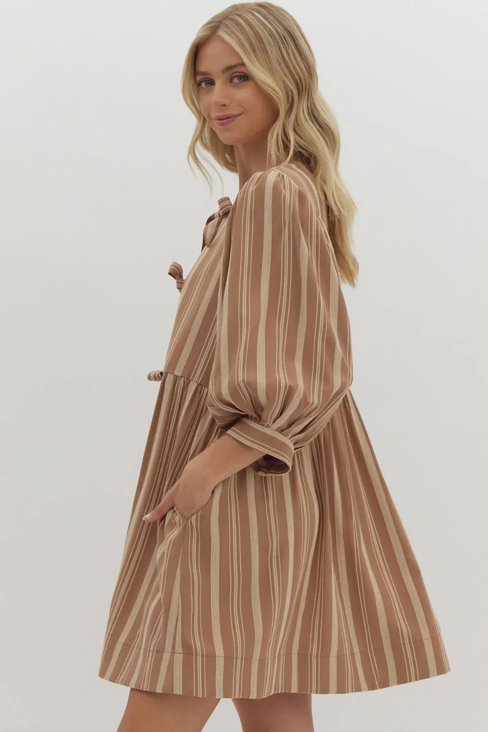 Stripe Half Sleeve V Neck Mini Dress