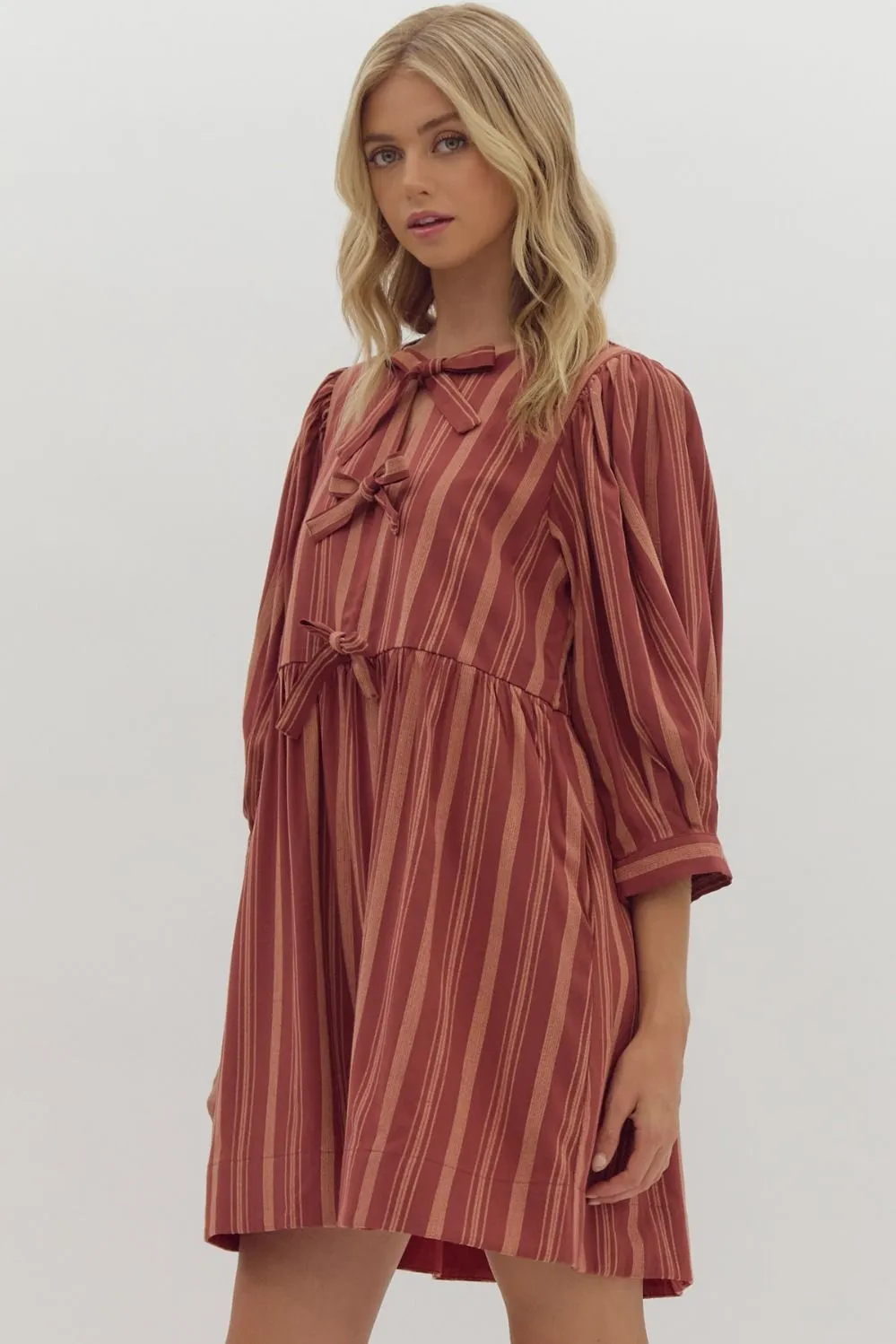 Stripe Half Sleeve V Neck Mini Dress