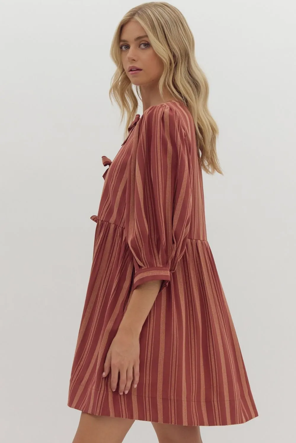 Stripe Half Sleeve V Neck Mini Dress