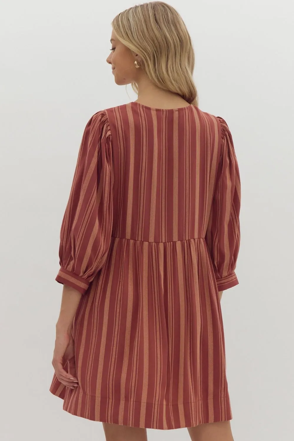 Stripe Half Sleeve V Neck Mini Dress