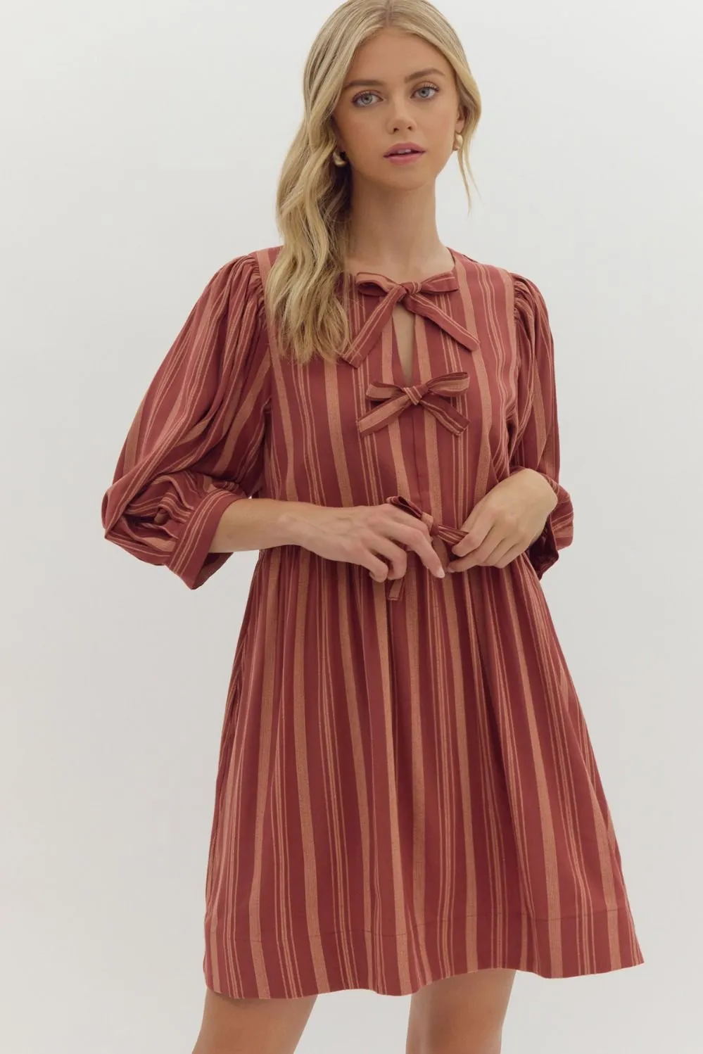 Stripe Half Sleeve V Neck Mini Dress