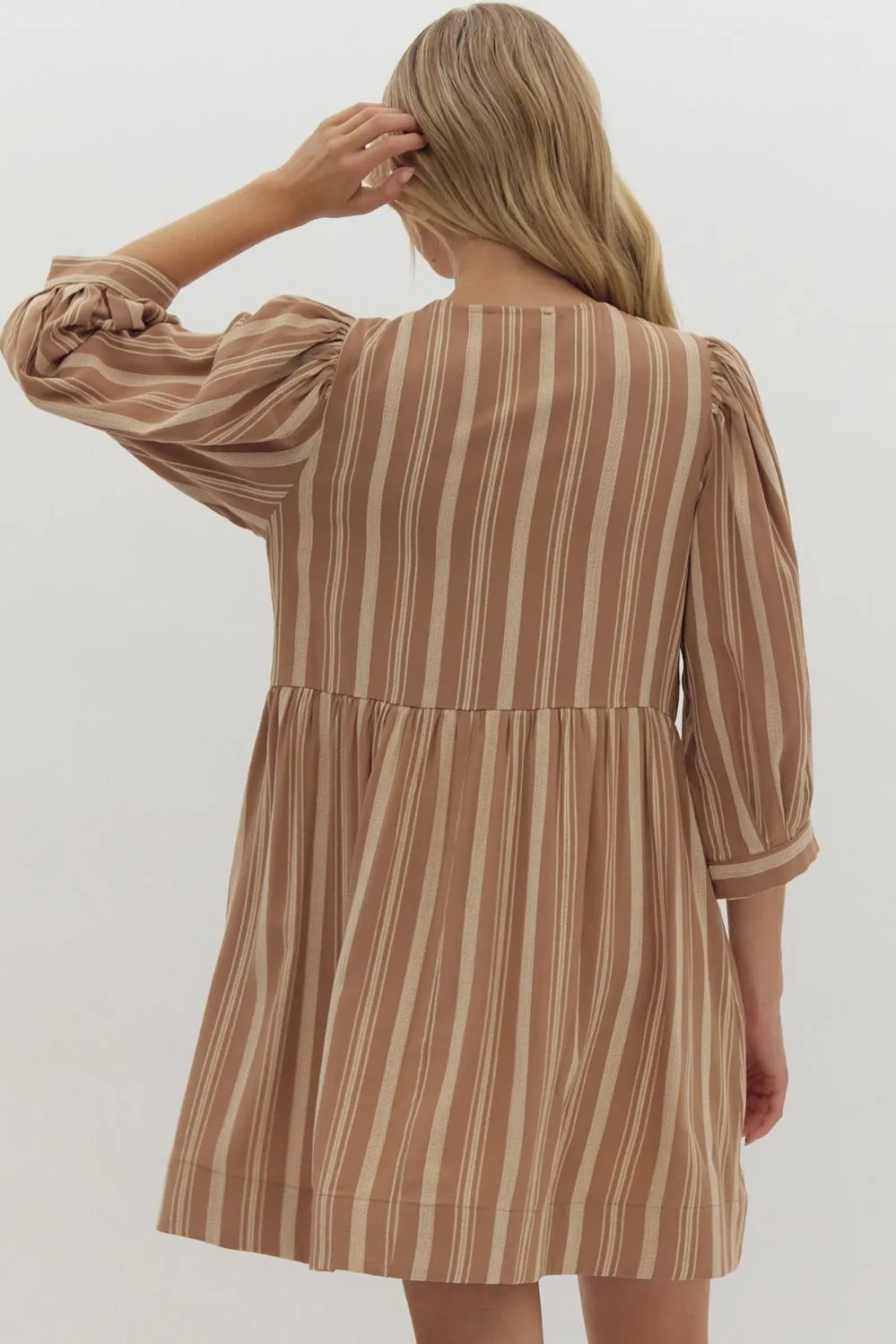 Stripe Half Sleeve V Neck Mini Dress