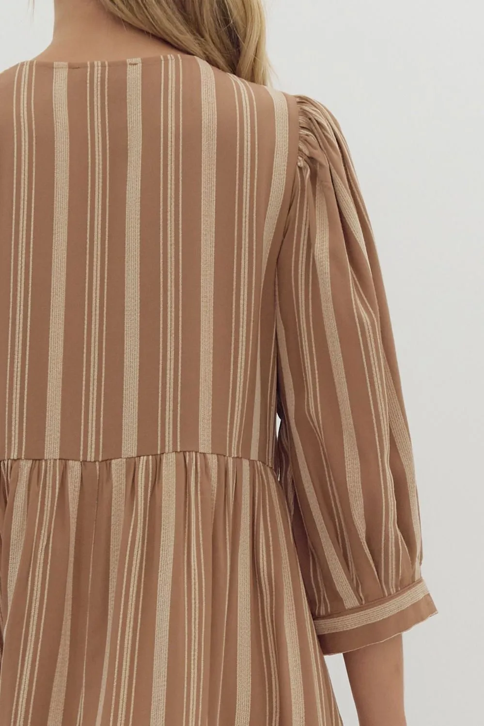 Stripe Half Sleeve V Neck Mini Dress