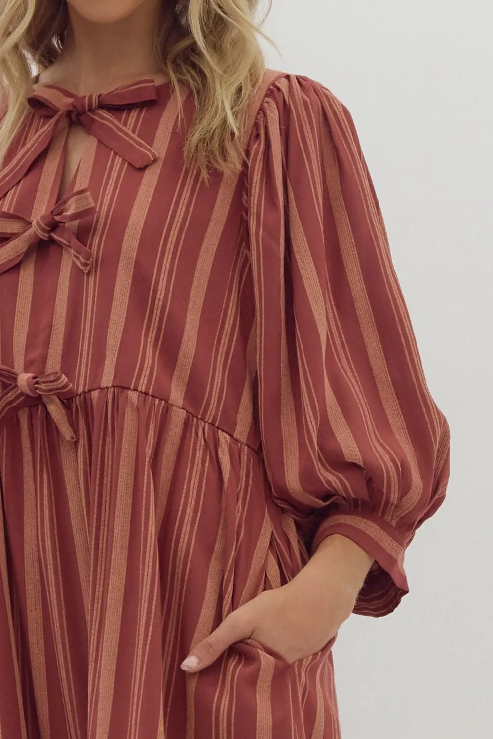 Stripe Half Sleeve V Neck Mini Dress