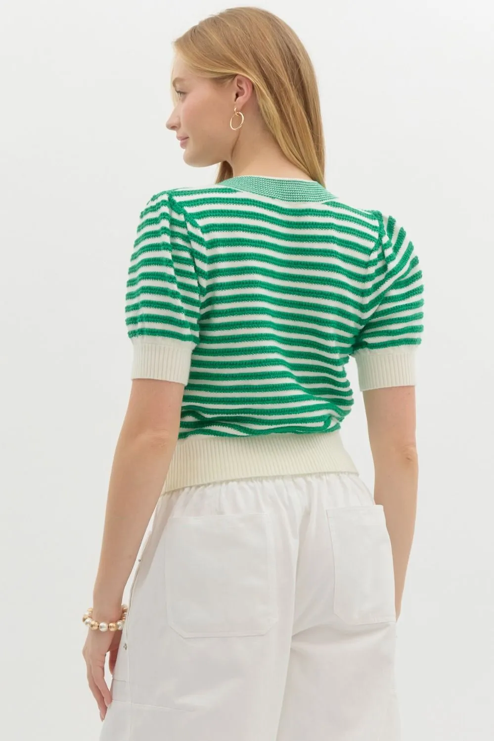 Striped Bow Detailed Cardigan {Green}