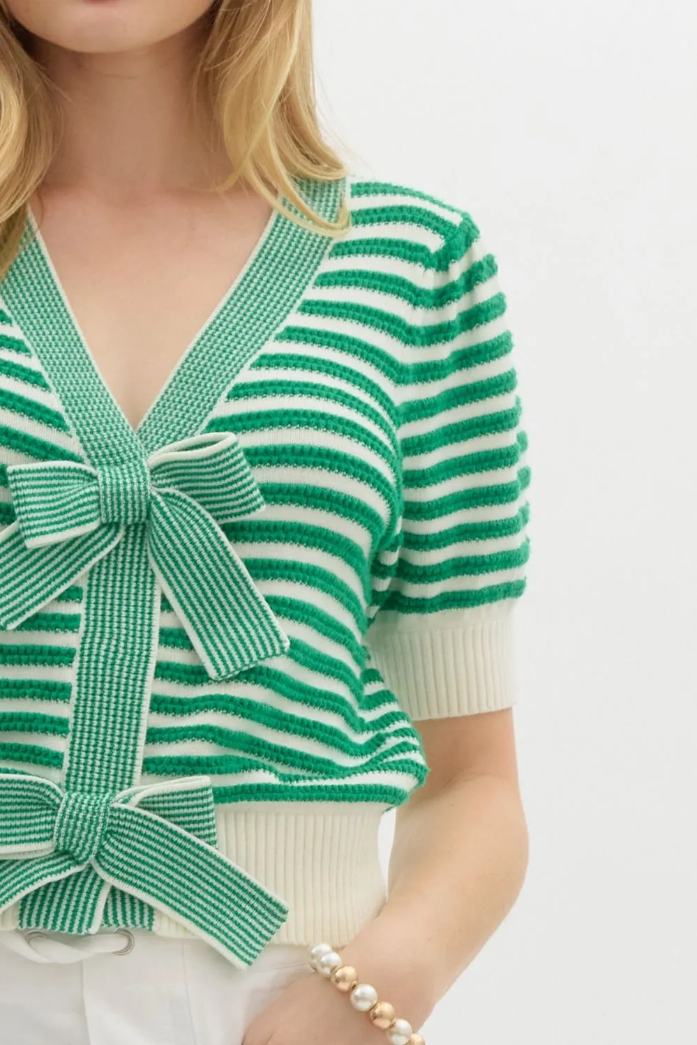 Striped Bow Detailed Cardigan {Green}
