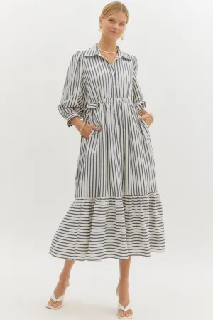 Striped Bow Tied Maxi Dress {Navy}