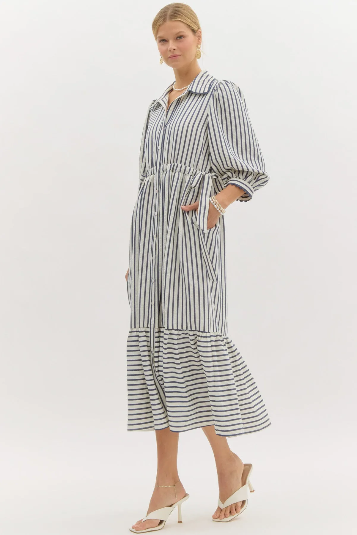 Striped Bow Tied Maxi Dress {Navy}