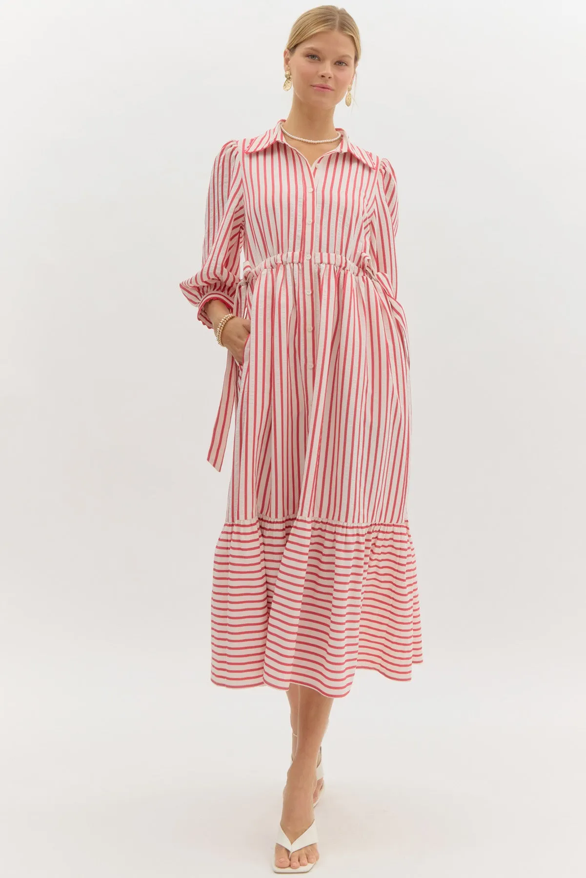 Striped Bow Tied Maxi Dress {Red}