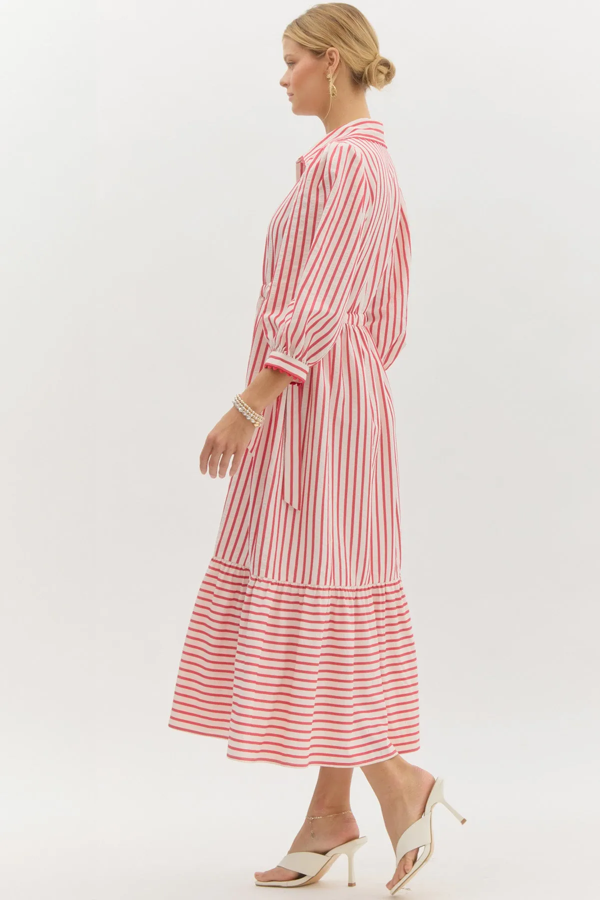 Striped Bow Tied Maxi Dress {Red}
