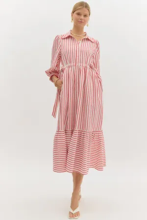 Striped Bow Tied Maxi Dress {Red}