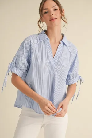 Stripes Ties Short Sleeves Top