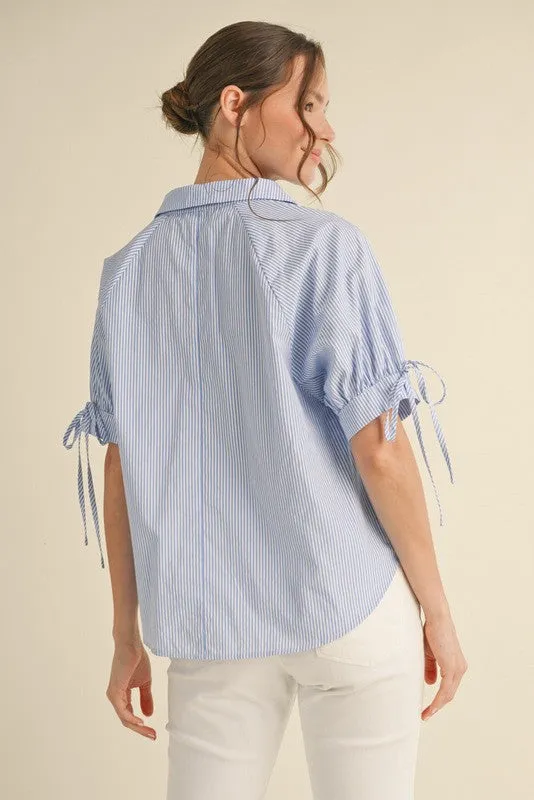 Stripes Ties Short Sleeves Top