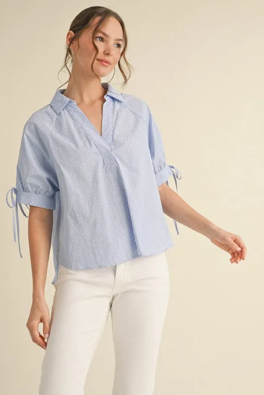 Stripes Ties Short Sleeves Top