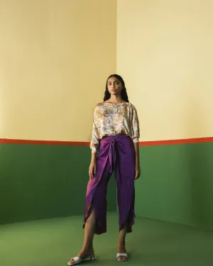 Studio Rigu   I   Mayfair Off Shoulder Top Digitally Printed Vegan Silk Yellow Marble Print Srch025