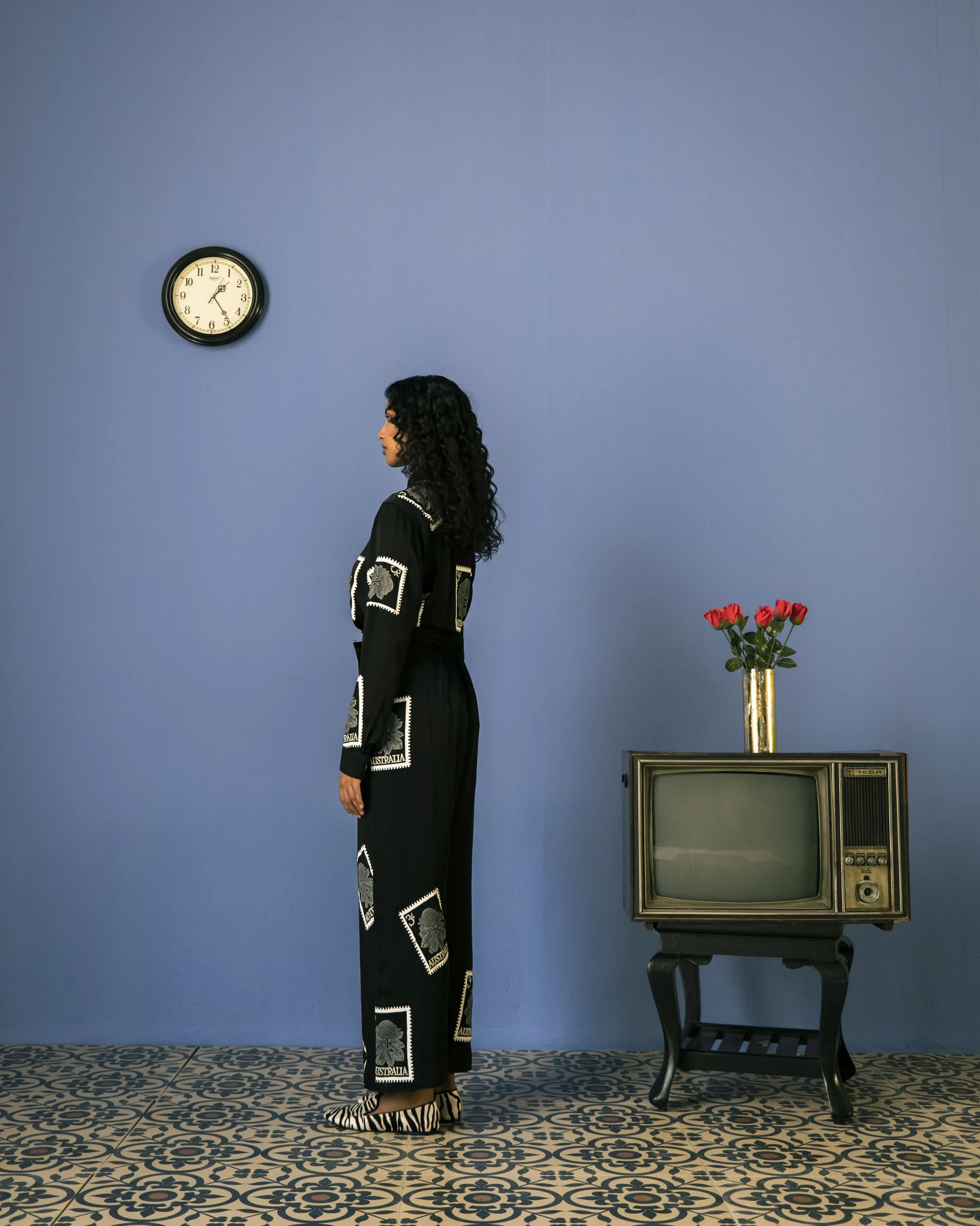 Studio Rigu   I   Stamp Block Print Shirt& Trousers Hand Block Printed Vegan Silk Solid Black  Srch003