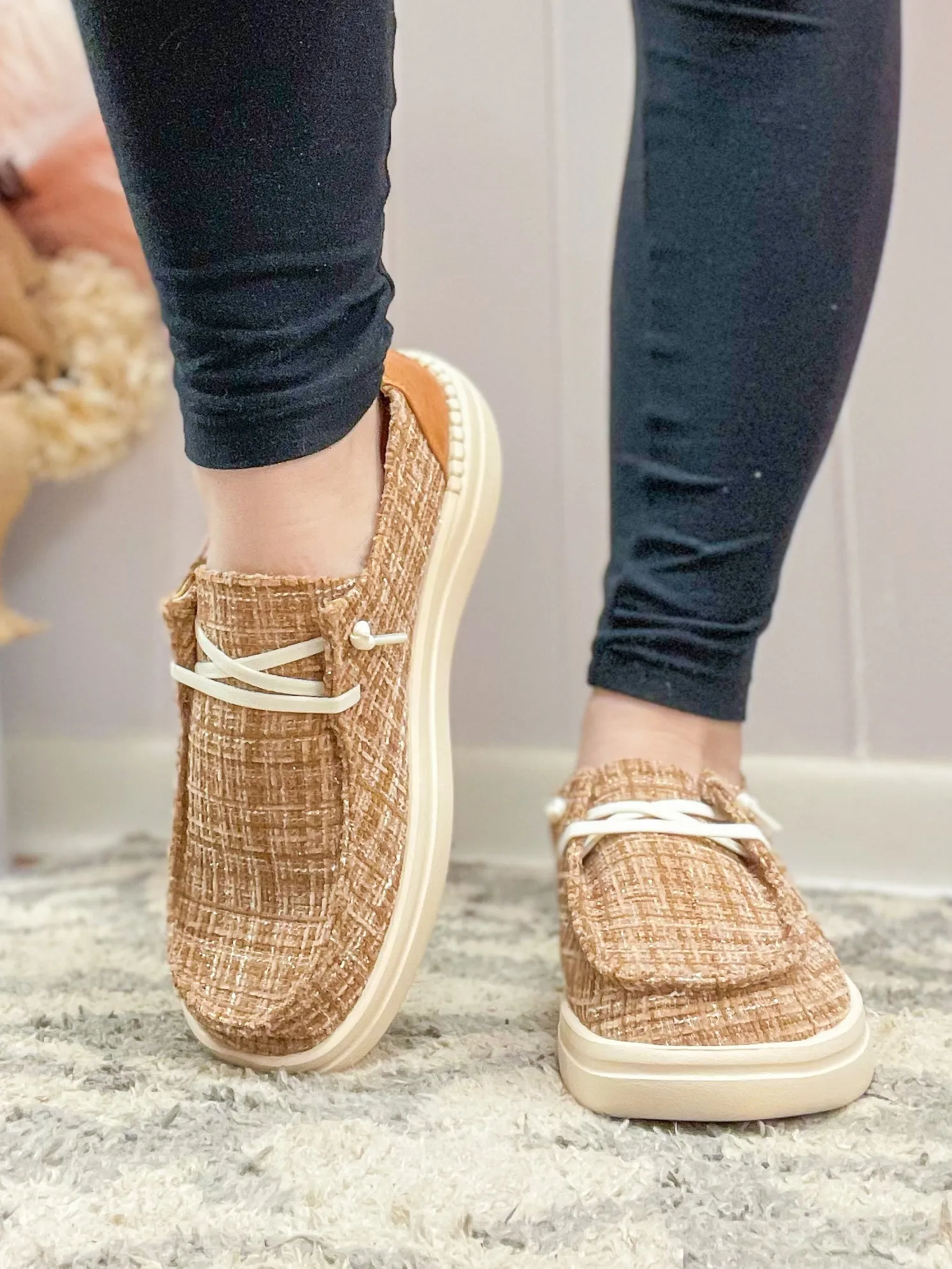 Tan Tweed Loafers