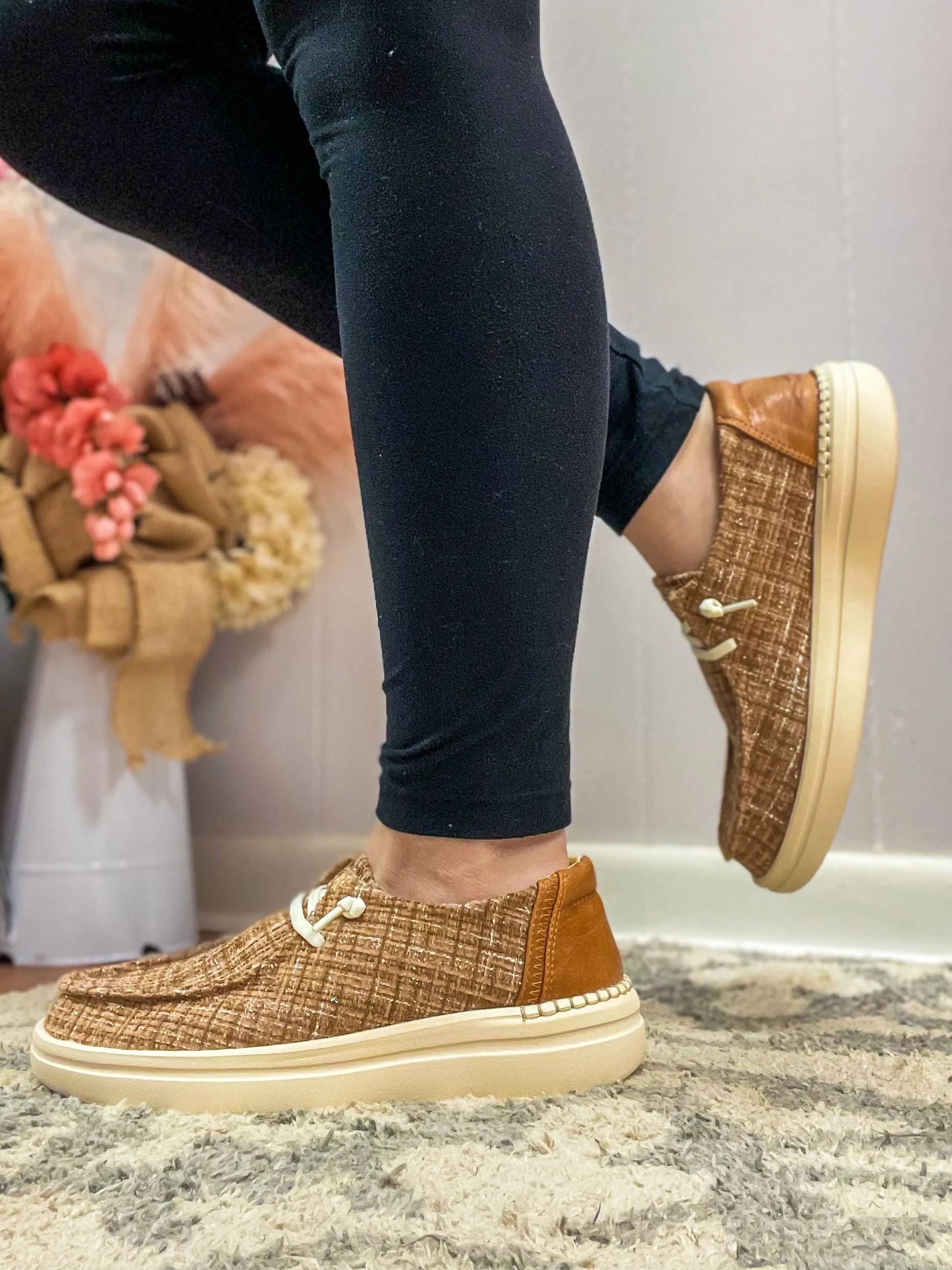 Tan Tweed Loafers