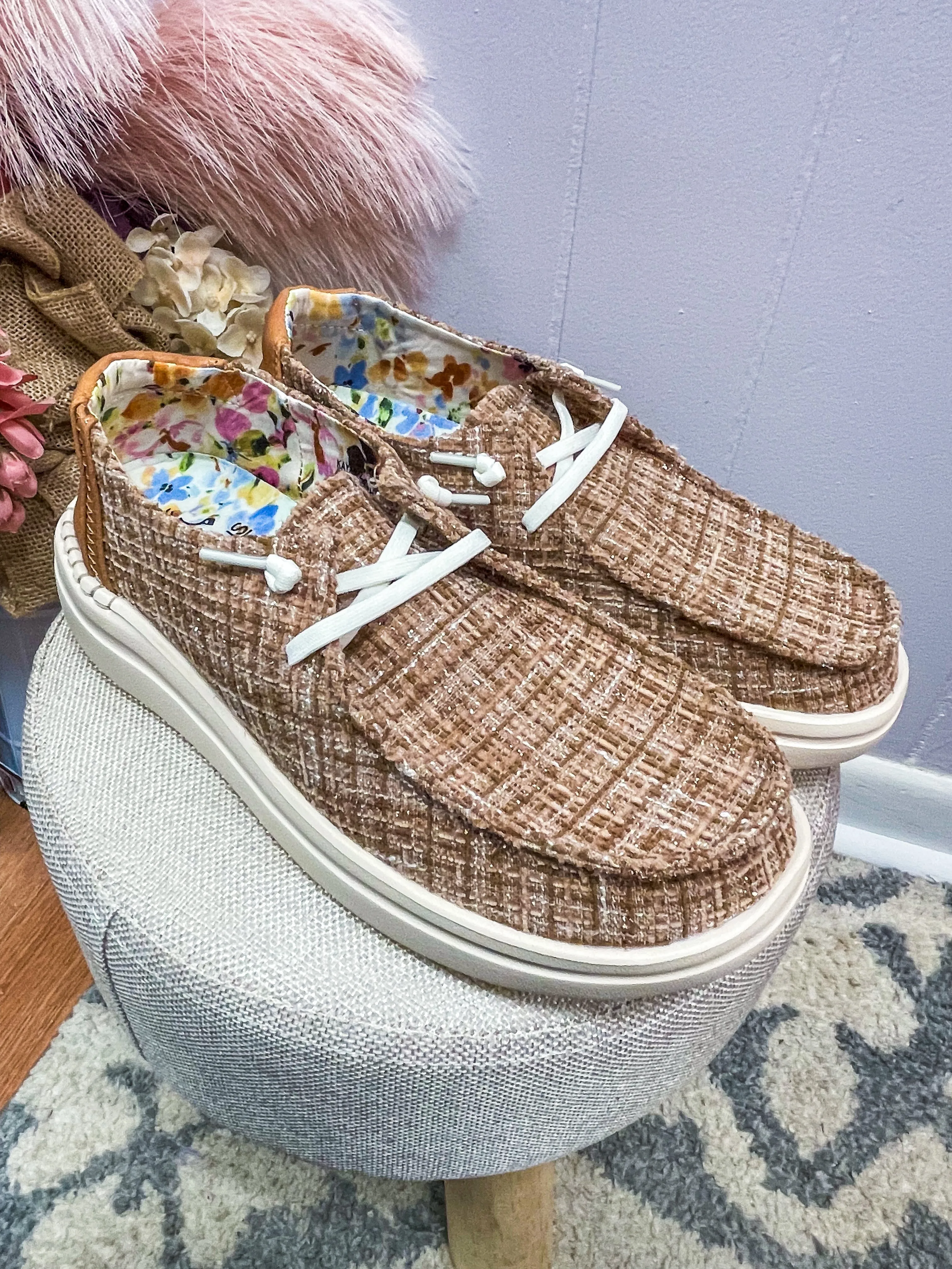 Tan Tweed Loafers