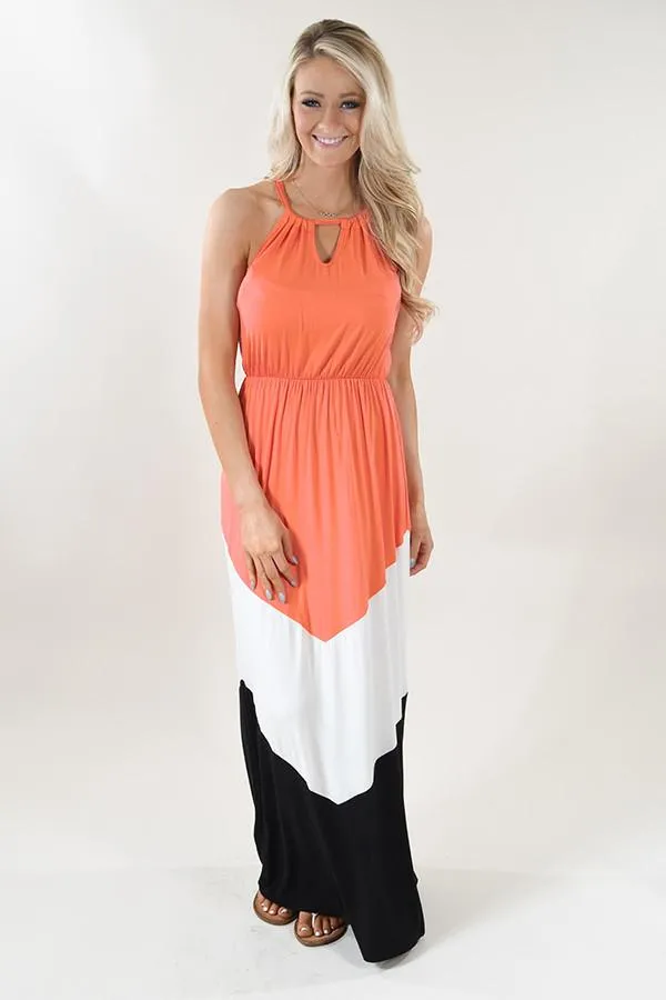 Tangerine Color Block Maxi Dress