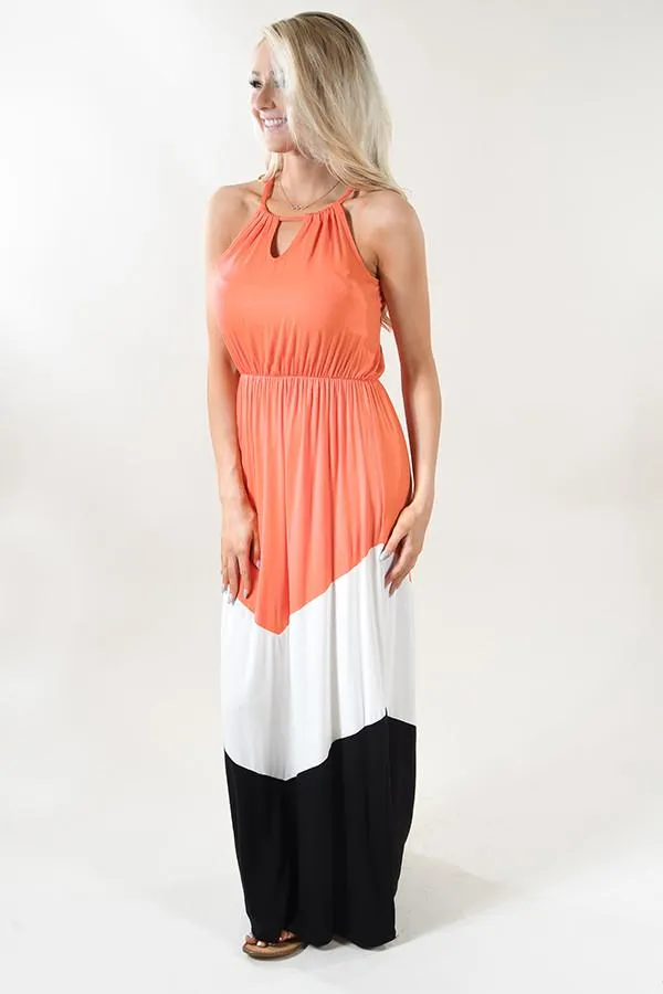 Tangerine Color Block Maxi Dress