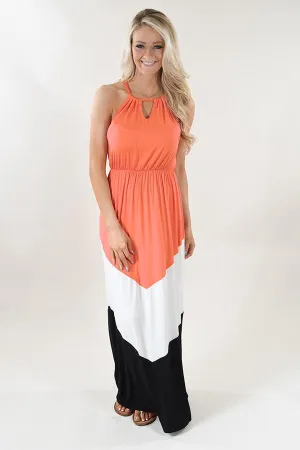 Tangerine Color Block Maxi Dress