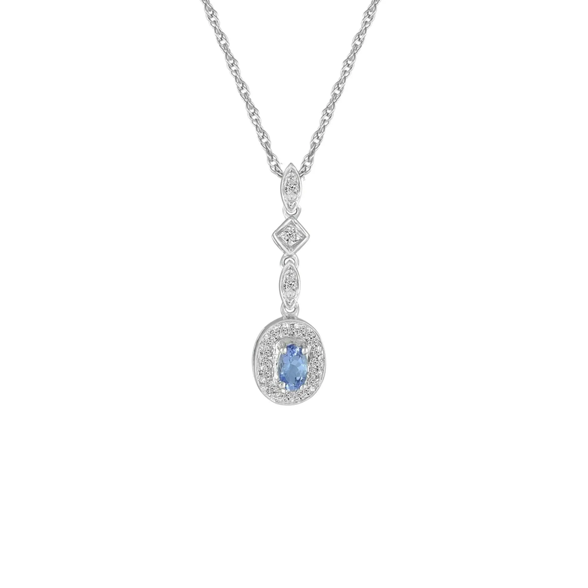 Tanzanite and Diamond Fashion Drop Pendant in 10K White Gold