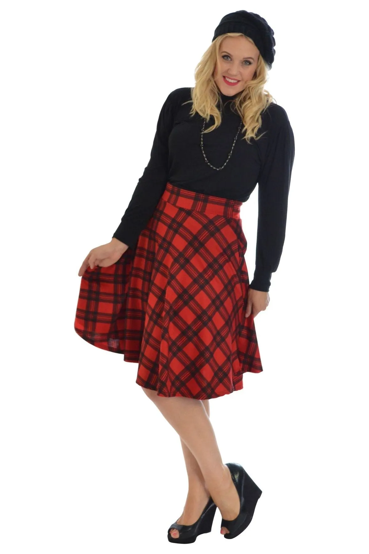 Tartan Elastic Waist Skirt – Flared Skater Style