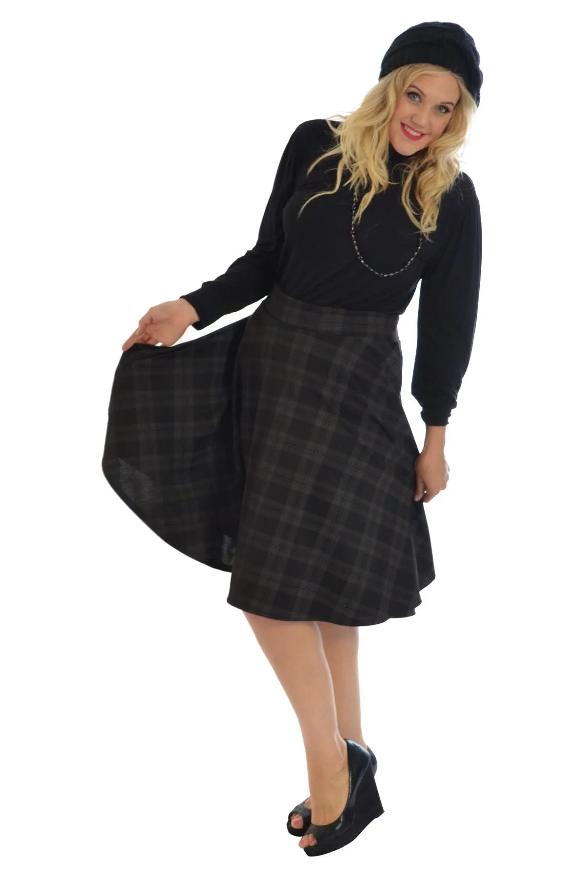 Tartan Elastic Waist Skirt – Flared Skater Style