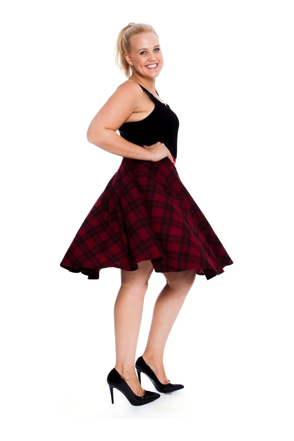 Tartan Elastic Waist Skirt – Flared Skater Style