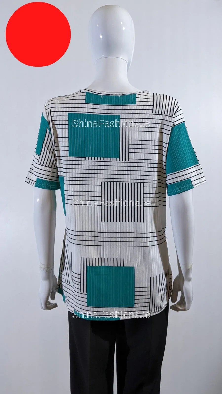 Teal Block Pattern Stripe Short Sleeve Top