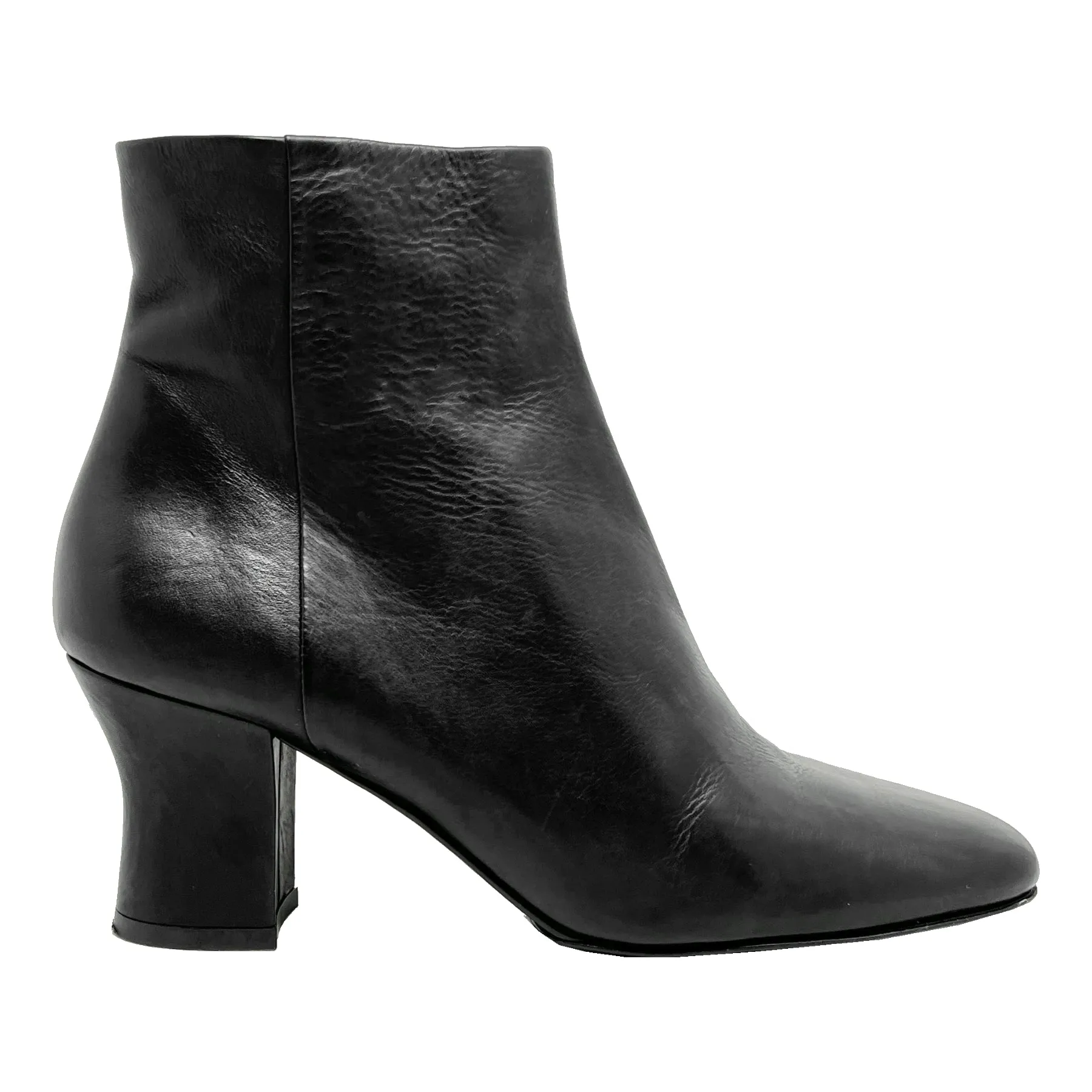 The Row Bowin Black Leather Curved Heel Zip Up Curved Block Heels Ankle Boots Size EU 38