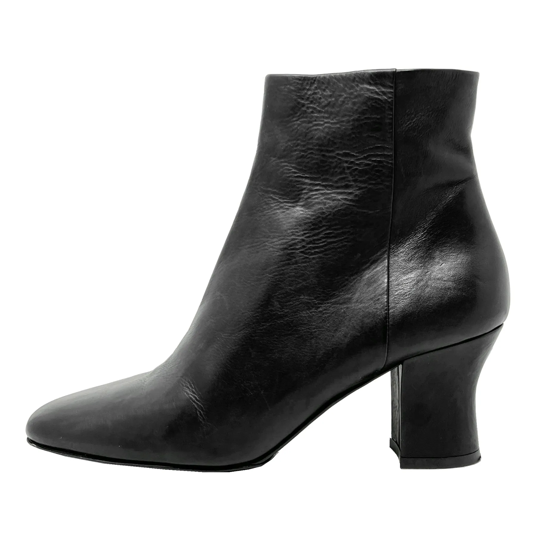 The Row Bowin Black Leather Curved Heel Zip Up Curved Block Heels Ankle Boots Size EU 38
