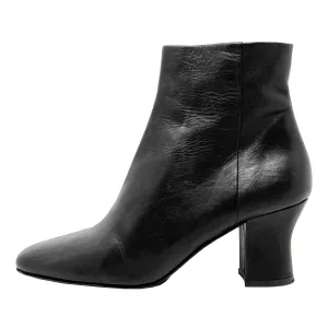 The Row Bowin Black Leather Curved Heel Zip Up Curved Block Heels Ankle Boots Size EU 38