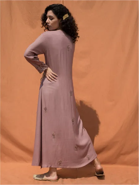 The Uschi- Mauve Block Printed Angrakha Dress