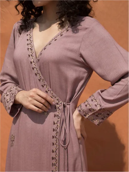The Uschi- Mauve Block Printed Angrakha Dress