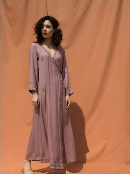 The Uschi- Mauve Block Printed Angrakha Dress
